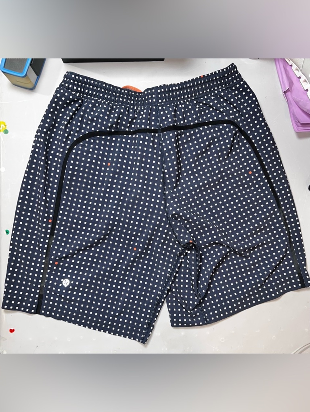 lululemon athletica Navy Blue Micro-Check Athletic Shorts